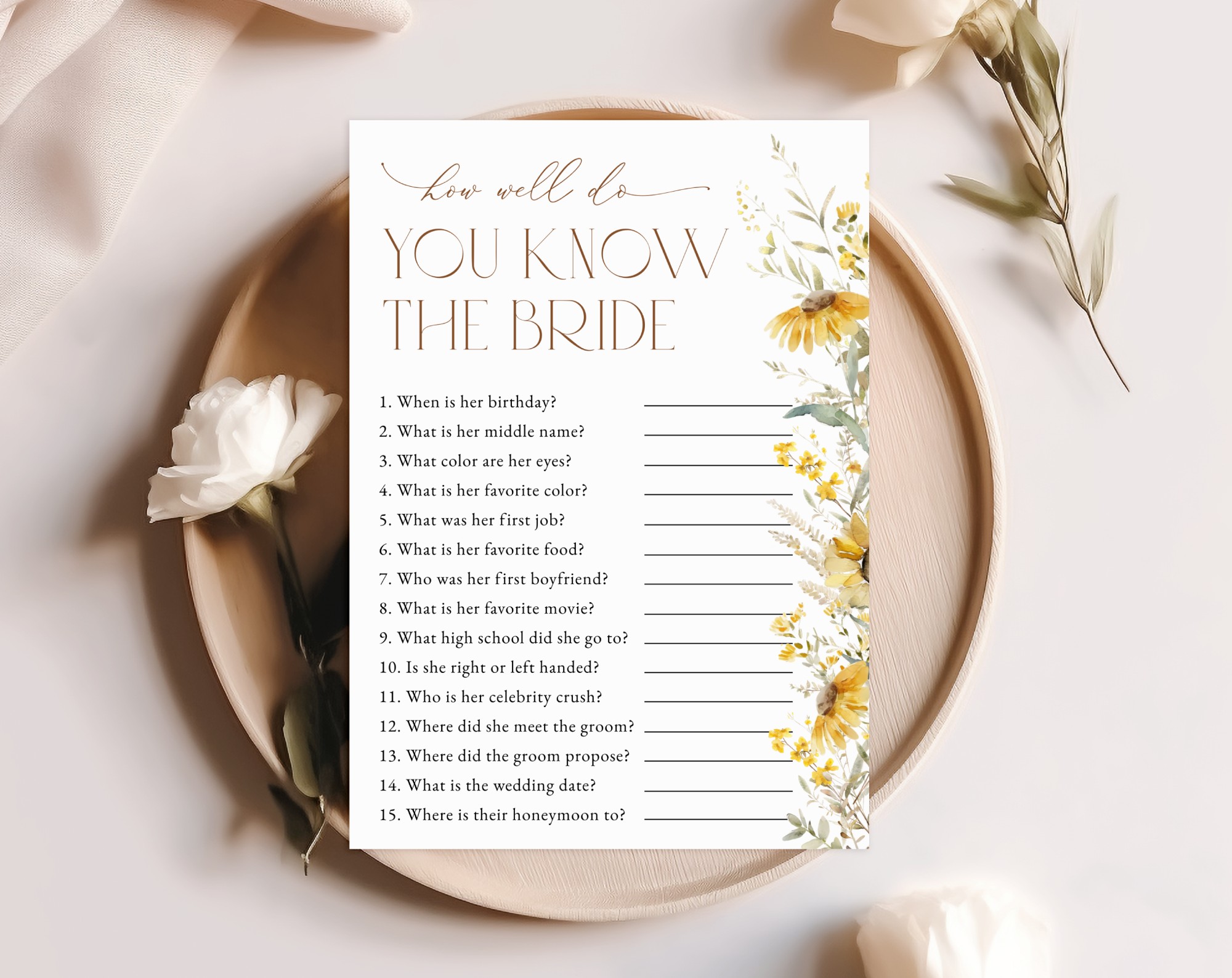 Sunflowers Bridal Shower Games, Set of 3 Games, Printable File, Edit Yourself, SH44
