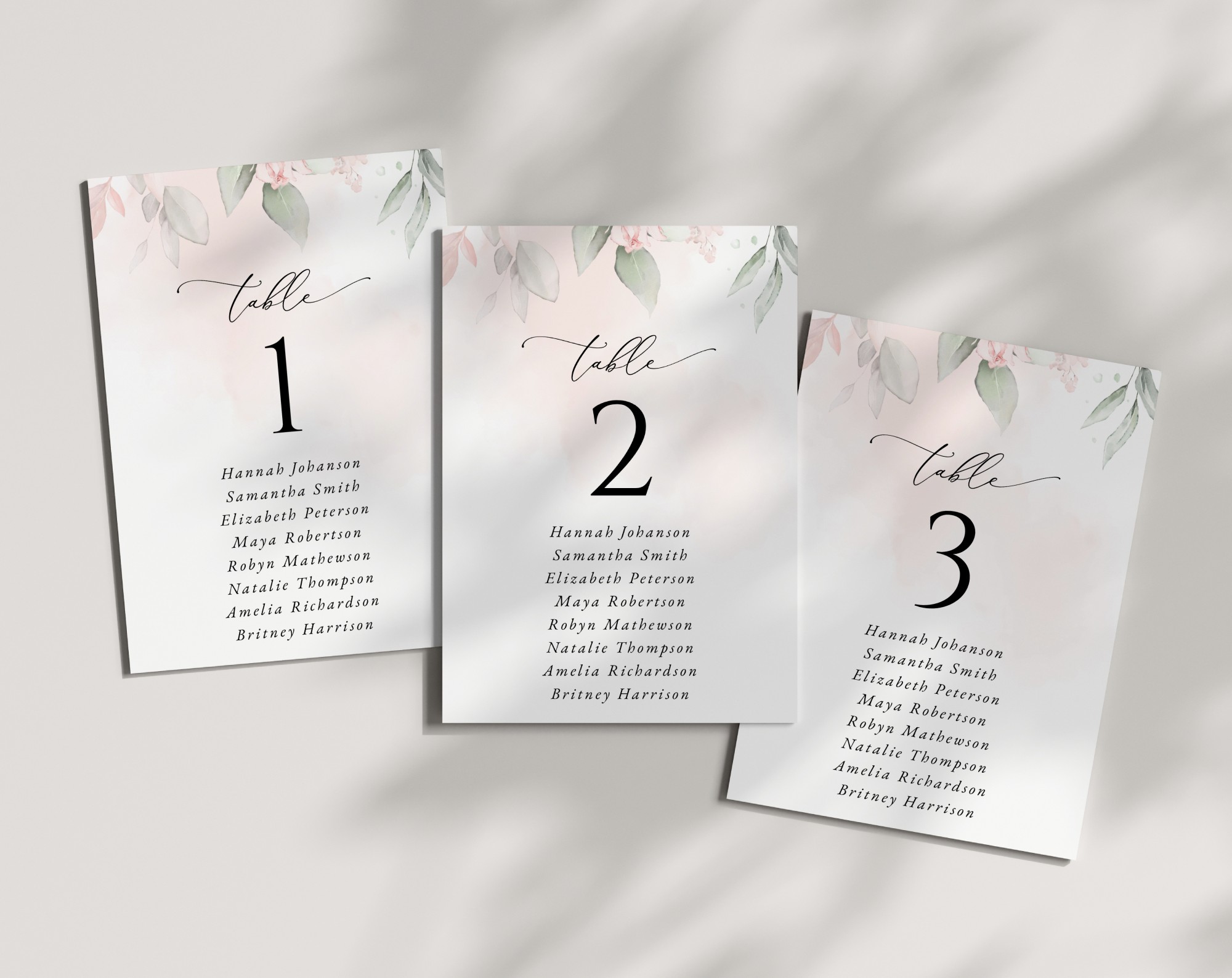 Blush Pink Flowers Seating Cards, Wedding Stationery, Printable File, Edit Yourself, SH47