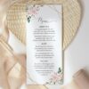 Pink Flowers Wedding Menu, Wedding Stationery, Printable File, Edit Yourself, SH48