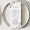Pink Flowers Wedding Menu, Wedding Stationery, Printable File, Edit Yourself, SH48