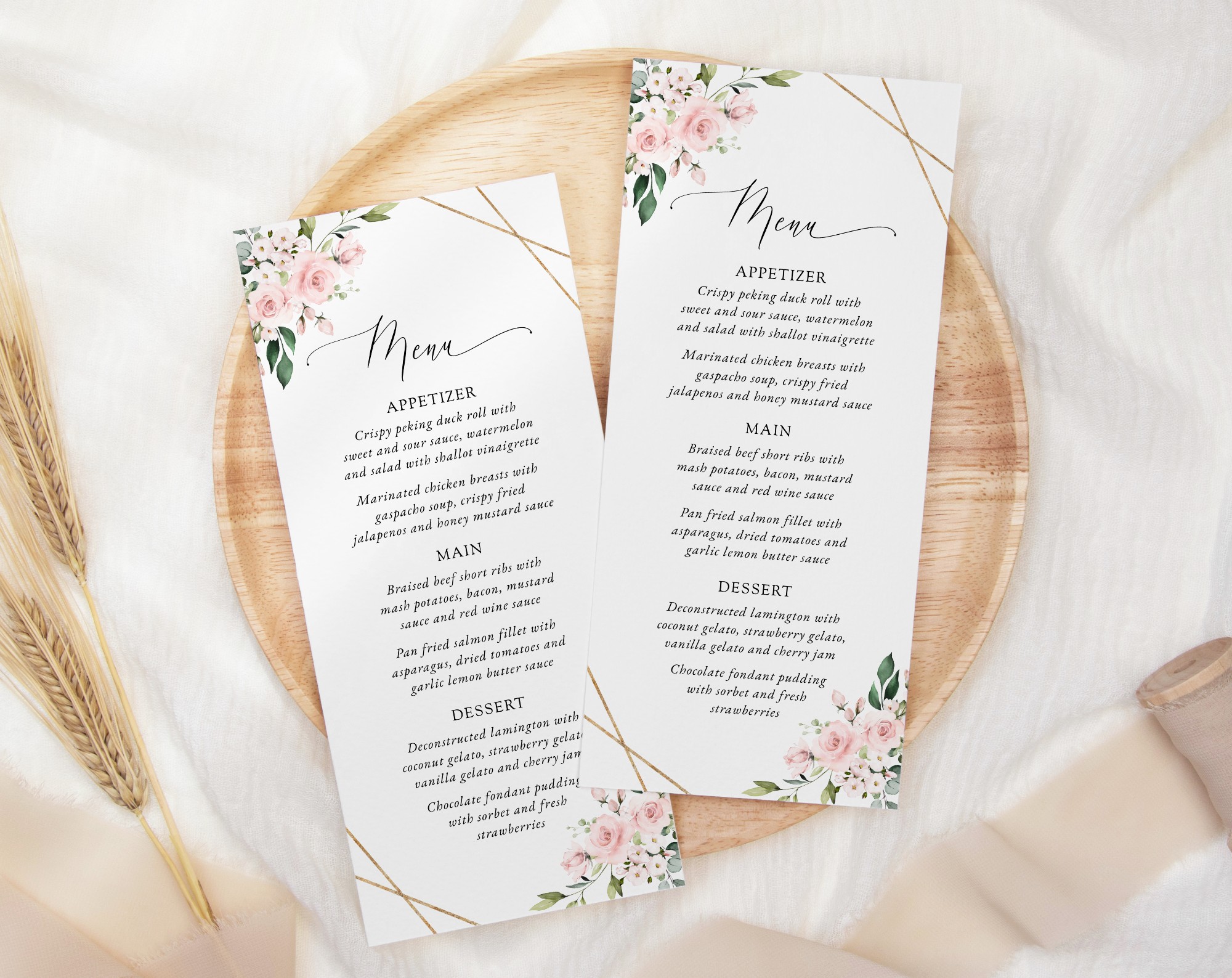 Pink Flowers Wedding Menu, Wedding Stationery, Printable File, Edit Yourself, SH48