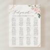 Pink Flowers Seating Chart, Wedding Sign, Printable File, Edit Yourself, SH48