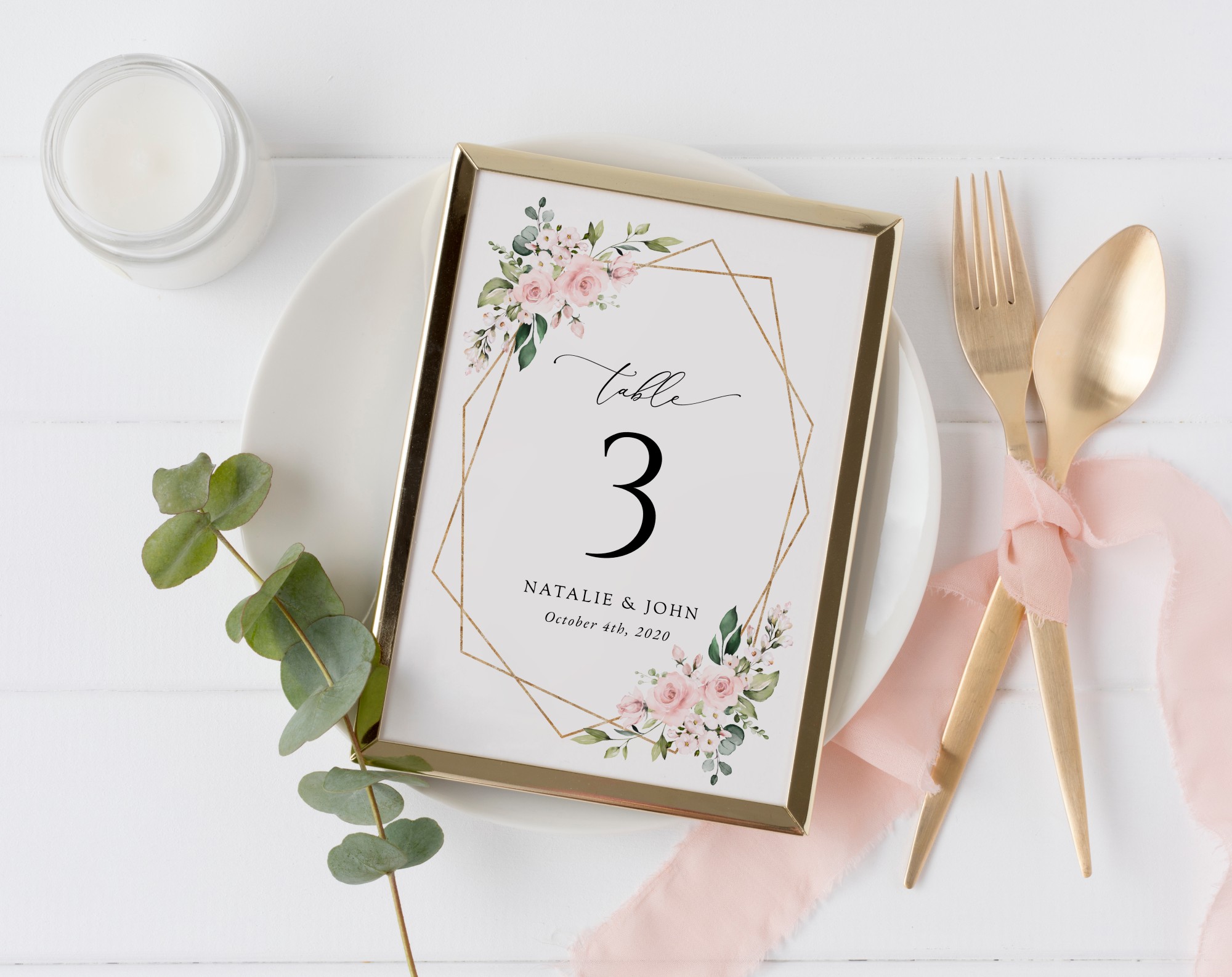 Pink Flowers Table Number Sign, Wedding Sign, Printable File, Edit Yourself, SH48