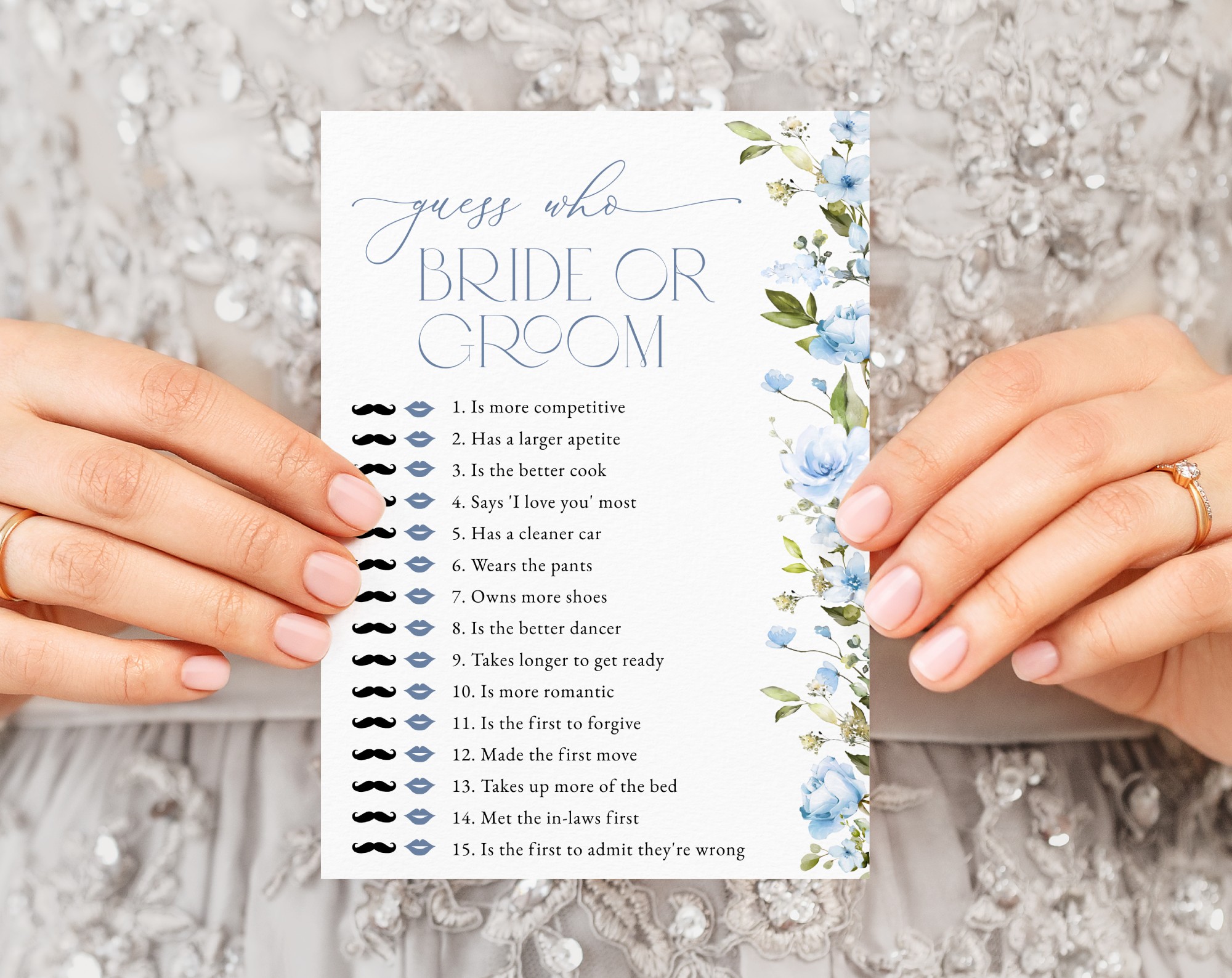 Blue Flowers Bridal Shower Games, Set of 3 Games, Printable File, Edit Yourself, SH49
