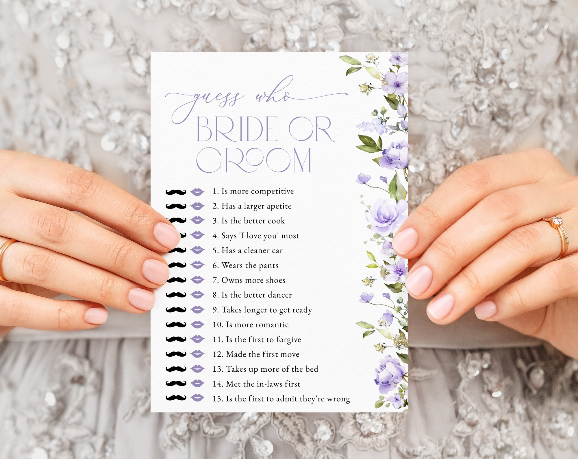 Purple Flowers Bridal Shower Games, Set of 3 Games, Printable File, Edit Yourself, SH50