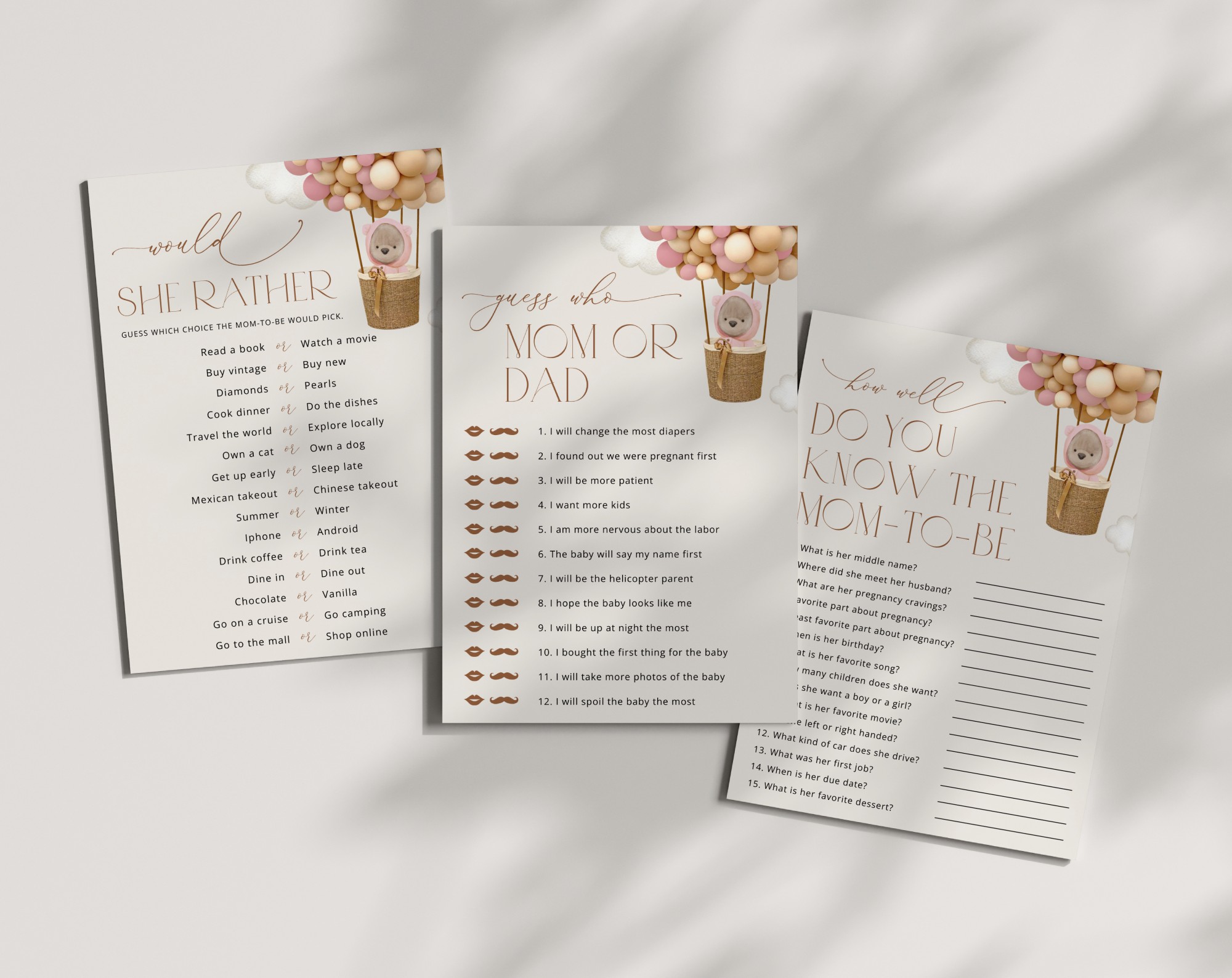 Bear and Pink Balloons Baby Shower Games, Set of 3 Games, Girl Baby Shower, Printable File, Edit Yourself, SH51 Bear and Pink Balloons Baby Shower Games, Set of 3 Games, Girl Baby Shower, Printable File, Edit Yourself, SH51