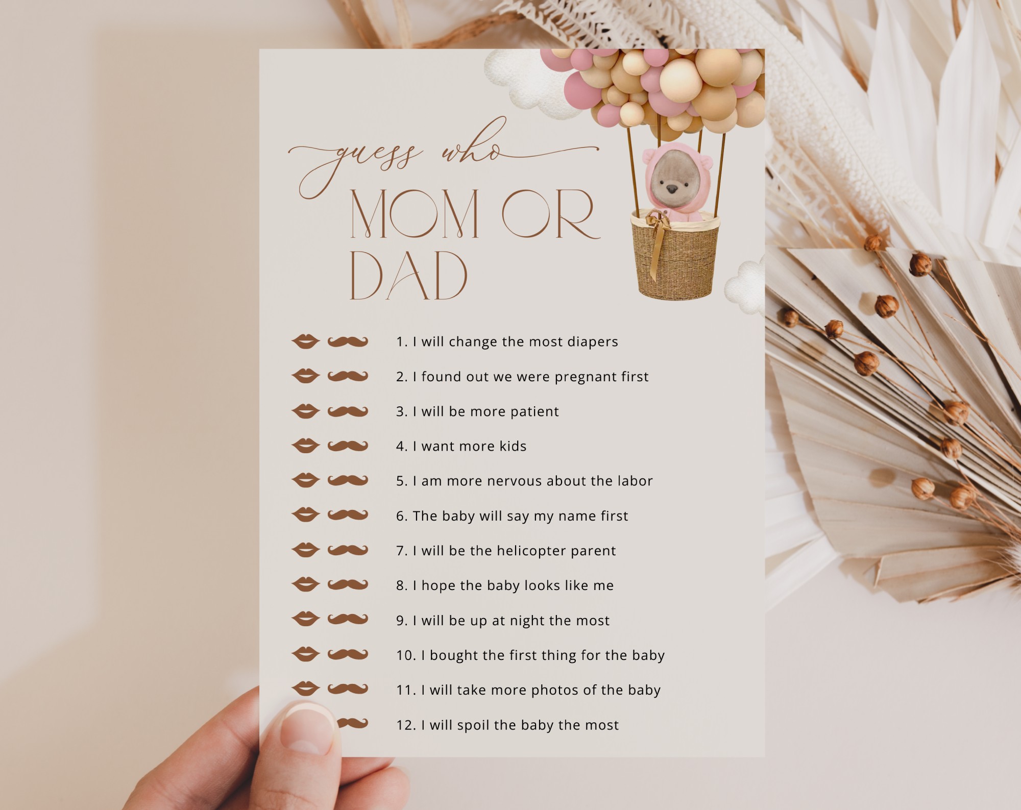 Bear and Pink Balloons Baby Shower Games, Set of 3 Games, Girl Baby Shower, Printable File, Edit Yourself, SH51
