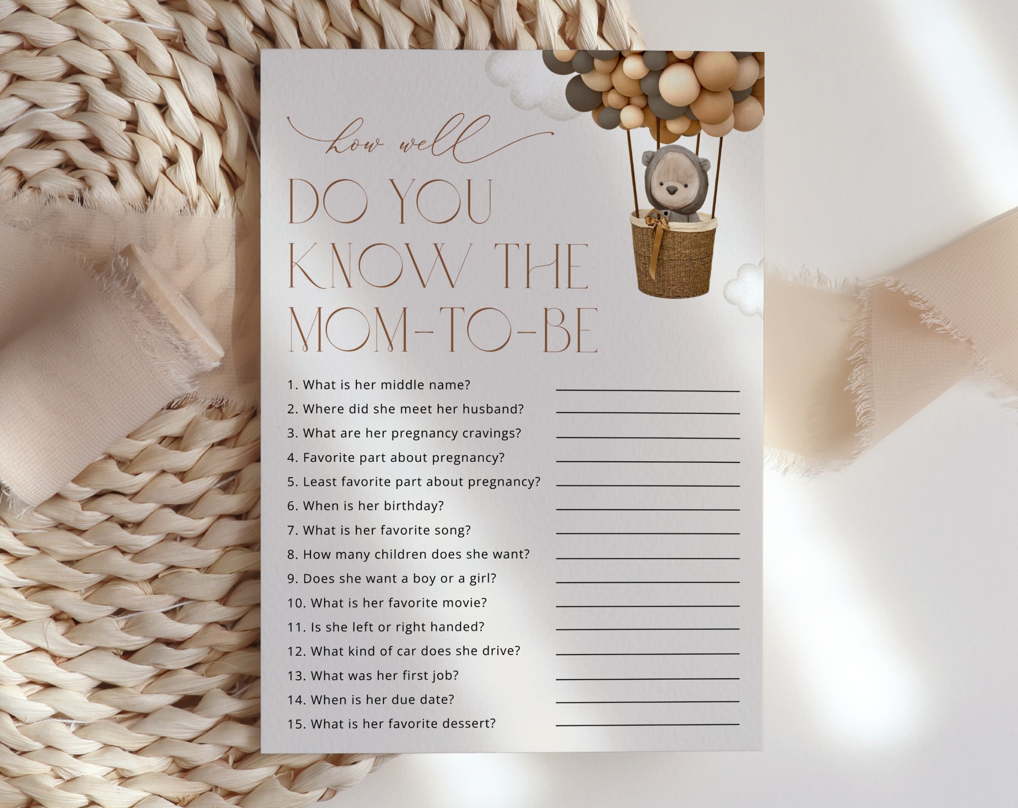 Bear and Brown Balloons Baby Shower Games, Set of 3 Games, Gender Neutral Baby Shower, Printable File, Edit Yourself, SH53 Bear and Brown Balloons Baby Shower Games, Set of 3 Games, Gender Neutral Baby Shower, Printable File, Edit Yourself, SH53