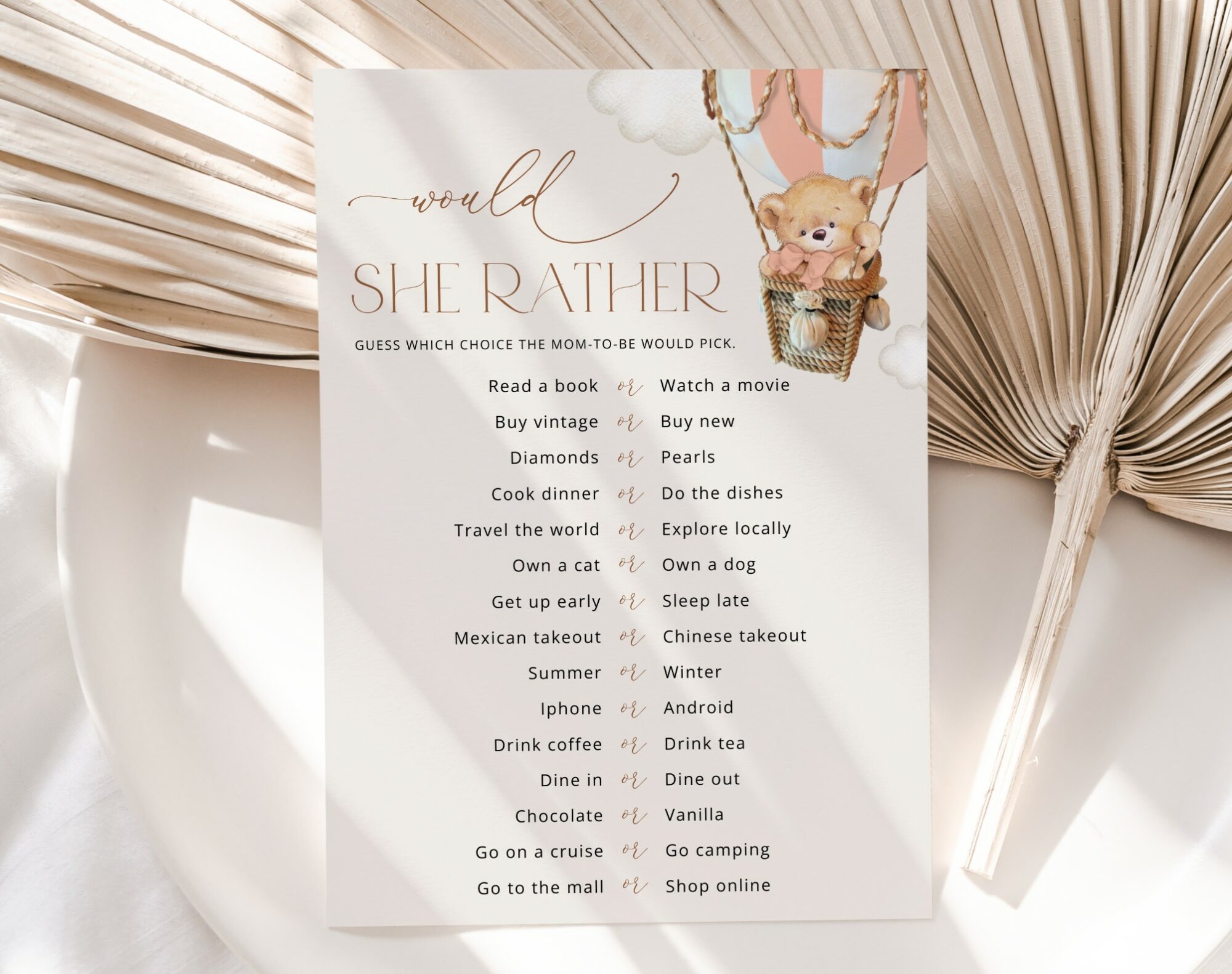 Bear in Pink Balloon Baby Shower Games, Set of 3 Games, Girl Baby Shower, Printable File, Edit Yourself, SH56