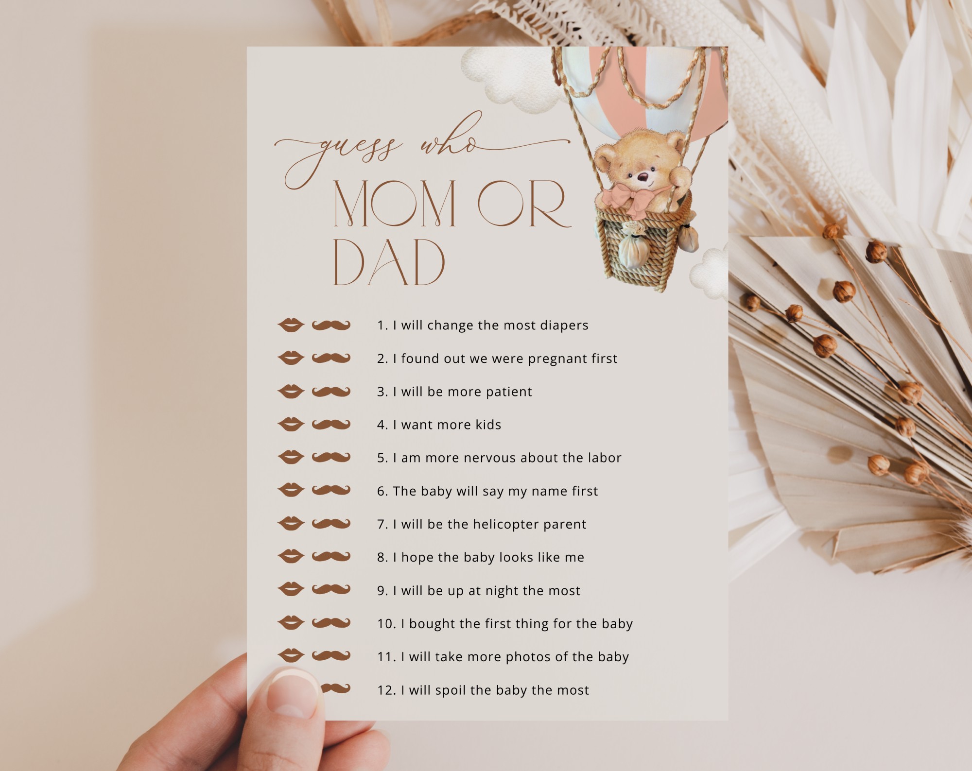 Bear in Pink Balloon Baby Shower Games, Set of 3 Games, Girl Baby Shower, Printable File, Edit Yourself, SH56