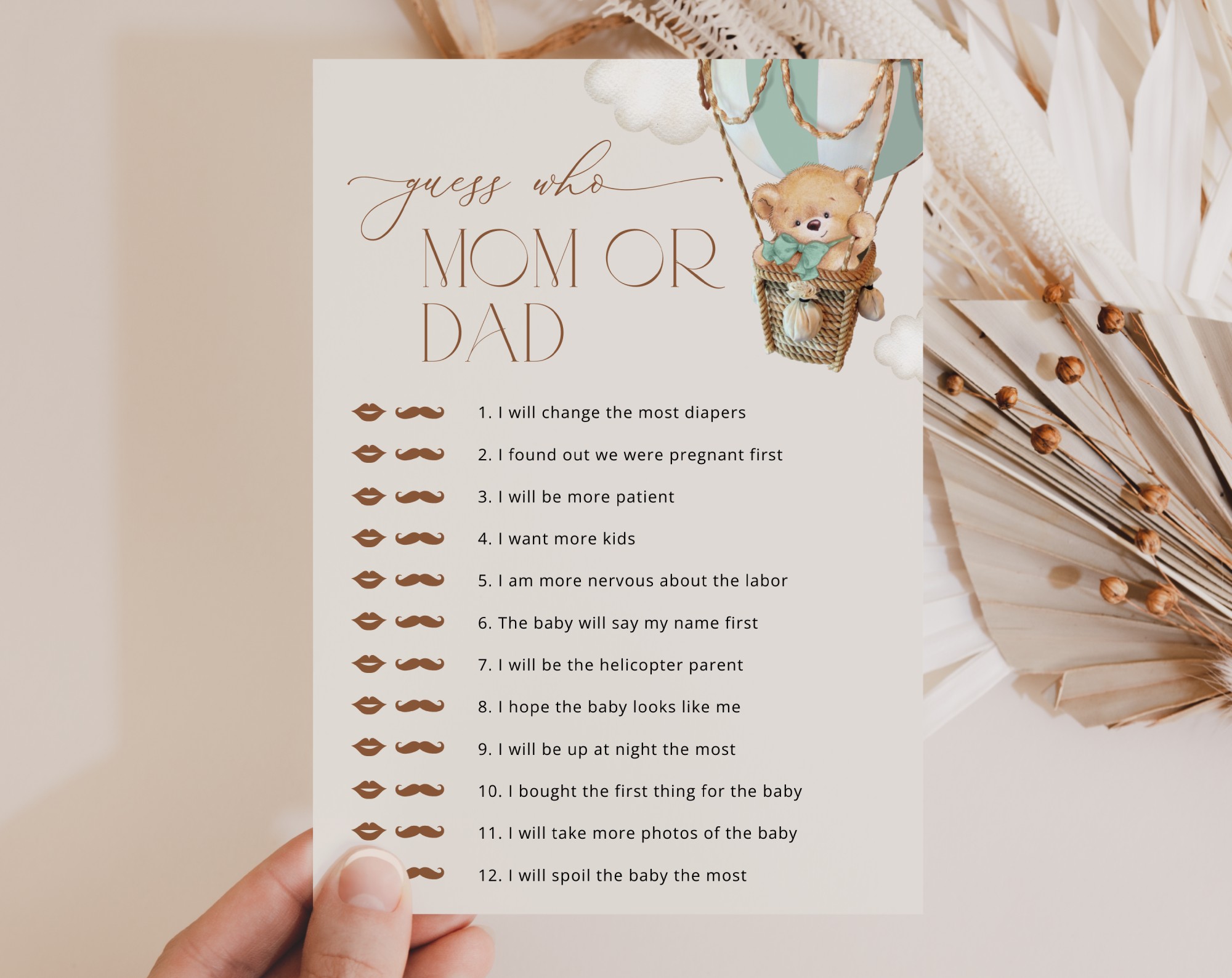 Bear in Green Balloon Baby Shower Games, Set of 3 Games, Gender Neutral Baby Shower, Printable File, Edit Yourself, SH57