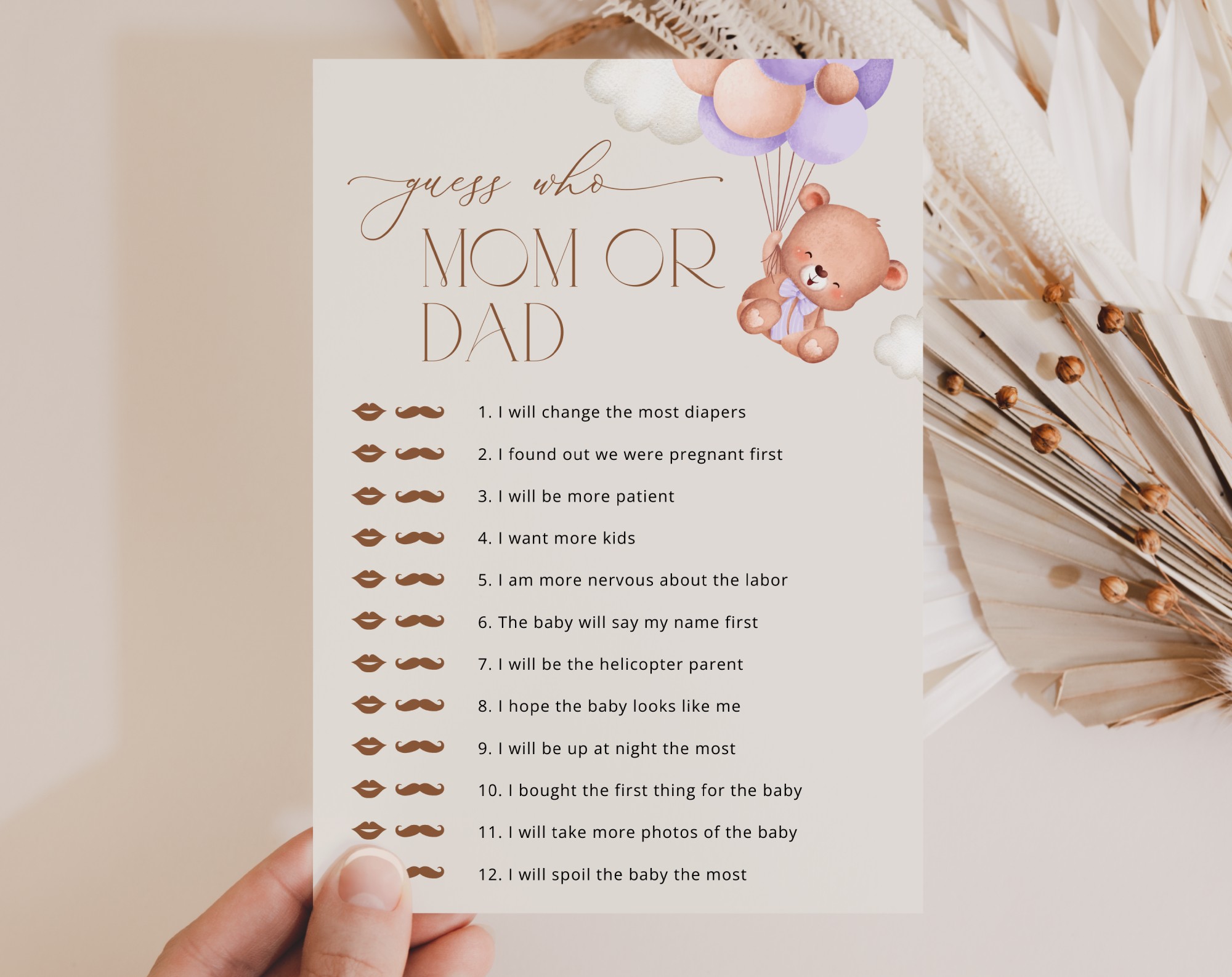 Baby Bear with Purple Balloons Baby Shower Games, Set of 3 Games, Girl Baby Shower, Printable File, Edit Yourself, SH61