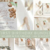 Teddy Bear with Green Balloons First Birthday Mini Bundle, Boy Birthday, Printable File, Edit Yourself, SH71