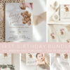 Teddy Bear with Pink Balloons First Birthday Mini Bundle, Girl Birthday, Printable File, Edit Yourself, SH72 Teddy Bear with Pink Balloons First Birthday Mini Bundle, Girl Birthday, Printable File, Edit Yourself, SH72