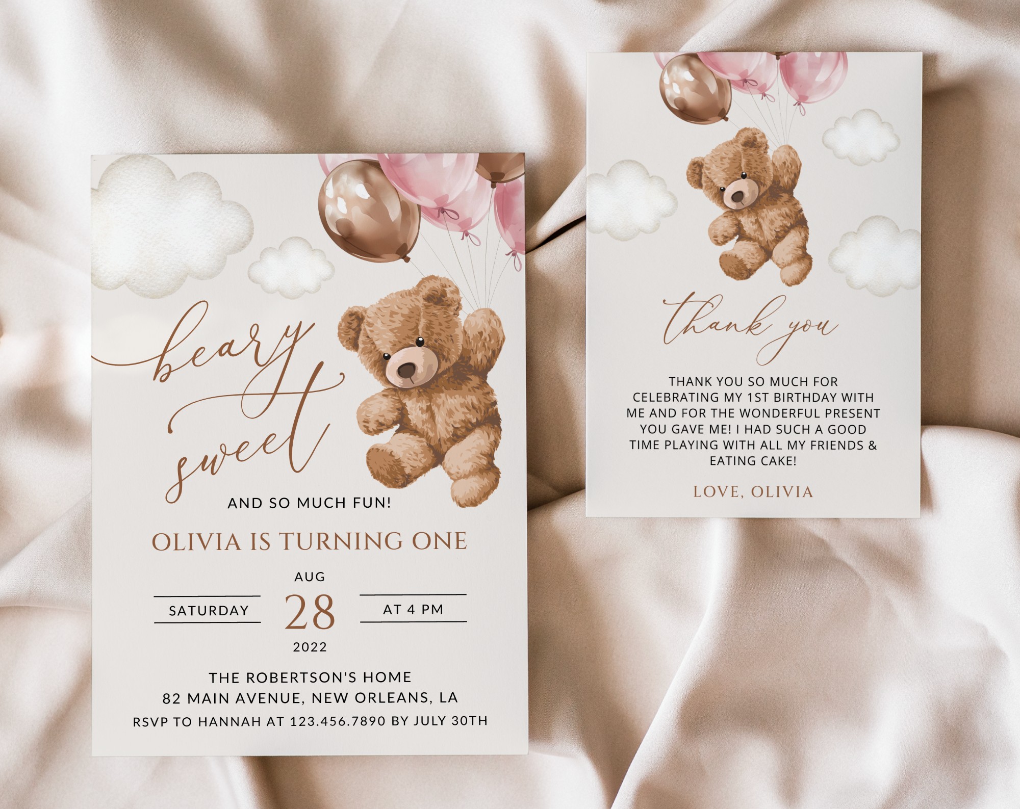 SH72 Teddy Bear with Pink Balloons First Birthday Shop by Collection