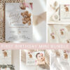 Teddy Bear with Pink Balloons First Birthday Mini Bundle, Girl Birthday, Printable File, Edit Yourself, SH72