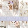 Teddy Bear with Purple Balloons First Birthday Mini Bundle, Girl Birthday, Printable File, Edit Yourself, SH73