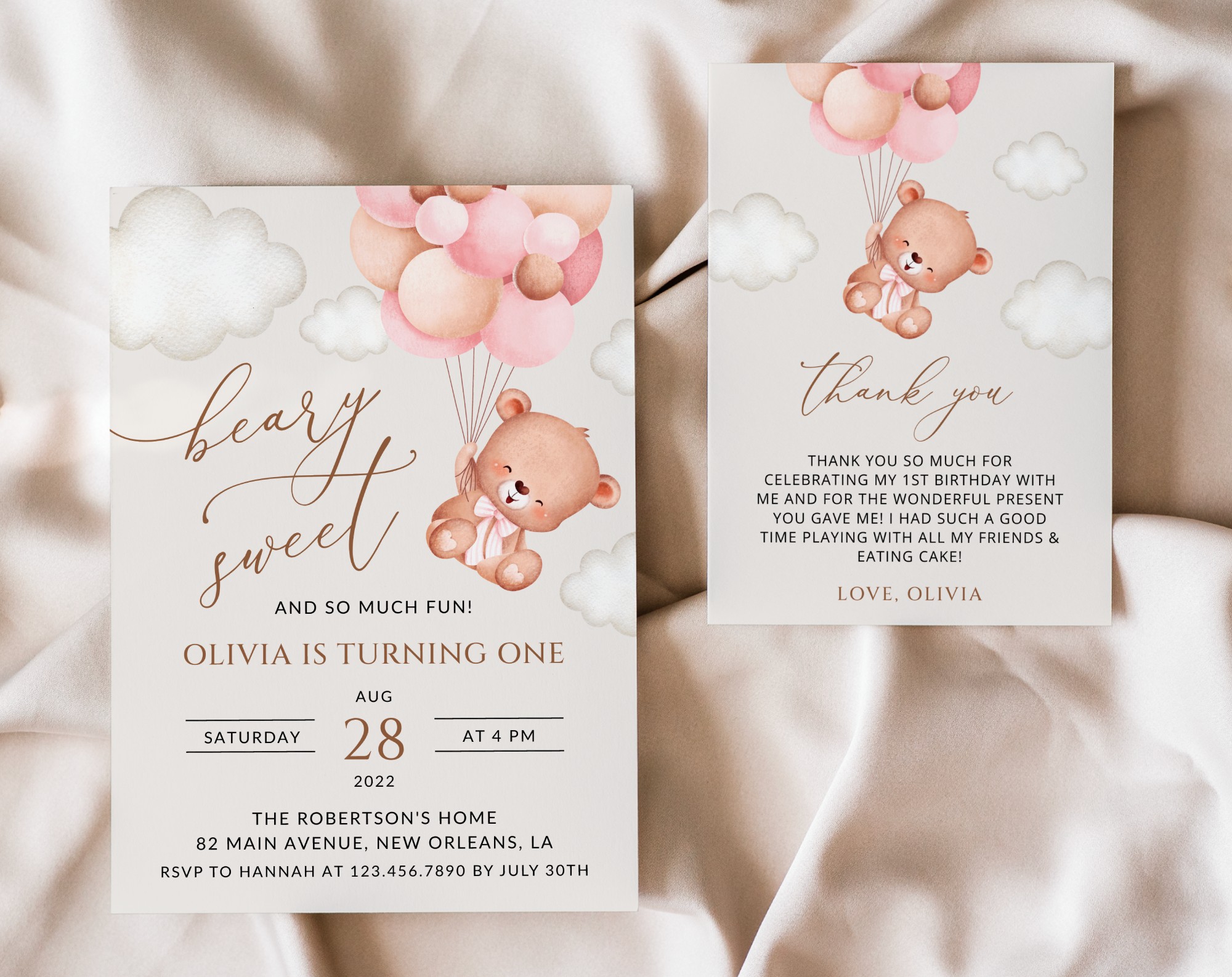 SH74 Baby Bear with Pink Balloons First Birthday Shop by Collection