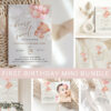 Baby Bear with Pink Balloons First Birthday Mini Bundle, Girl Birthday, Printable File, Edit Yourself, SH74