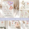 Baby Bear with Purple Balloons First Birthday Mini Bundle, Girl Birthday, Printable File, Edit Yourself, SH75