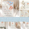 Baby Bear with Blue Balloons First Birthday Mini Bundle, Boy Birthday, Printable File, Edit Yourself, SH76