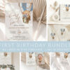 Bear in Blue Balloon First Birthday Mini Bundle, Boy Birthday, Printable File, Edit Yourself, SH80