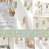 Bear in Green Balloon First Birthday Mini Bundle, Boy Birthday, Printable File, Edit Yourself, SH81