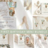 Bear in Green Balloon First Birthday Mini Bundle, Boy Birthday, Printable File, Edit Yourself, SH81