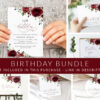 Burgundy Flowers Birthday Mini Bundle, Girl Birthday, Any Birthday, Printable File, Edit Yourself, SH83
