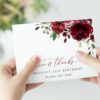 Burgundy Flowers Thank You Card, Girl Birthday, Printable File, Edit Yourself, SH83