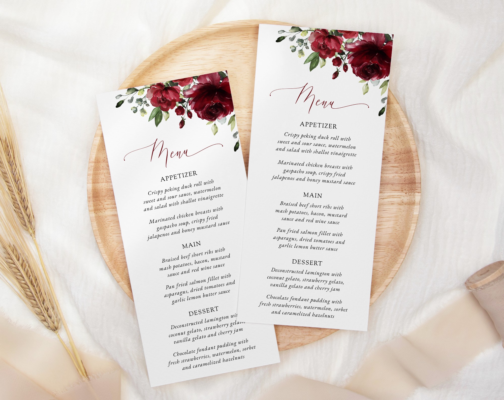 Burgundy Flowers Wedding Menu, Wedding Stationery, Printable File, Edit Yourself, SH02 Burgundy Flowers Wedding Menu, Wedding Stationery, Printable File, Edit Yourself, SH02