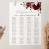 Burgundy Flowers Seating Chart, Wedding Sign, Printable File, Edit Yourself, SH02