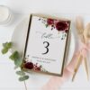 Burgundy Flowers Table Number Sign, Wedding Sign, Printable File, Edit Yourself, SH02