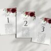 Burgundy Flowers Seating Cards, Wedding Stationery, Printable File, Edit Yourself, SH02