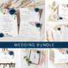 Navy and Blush Flowers Wedding Bundle, Printable File, Edit Yourself, SH04