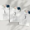 Navy and Blush Flowers Seating Cards, Wedding Stationery, Printable File, Edit Yourself, SH04