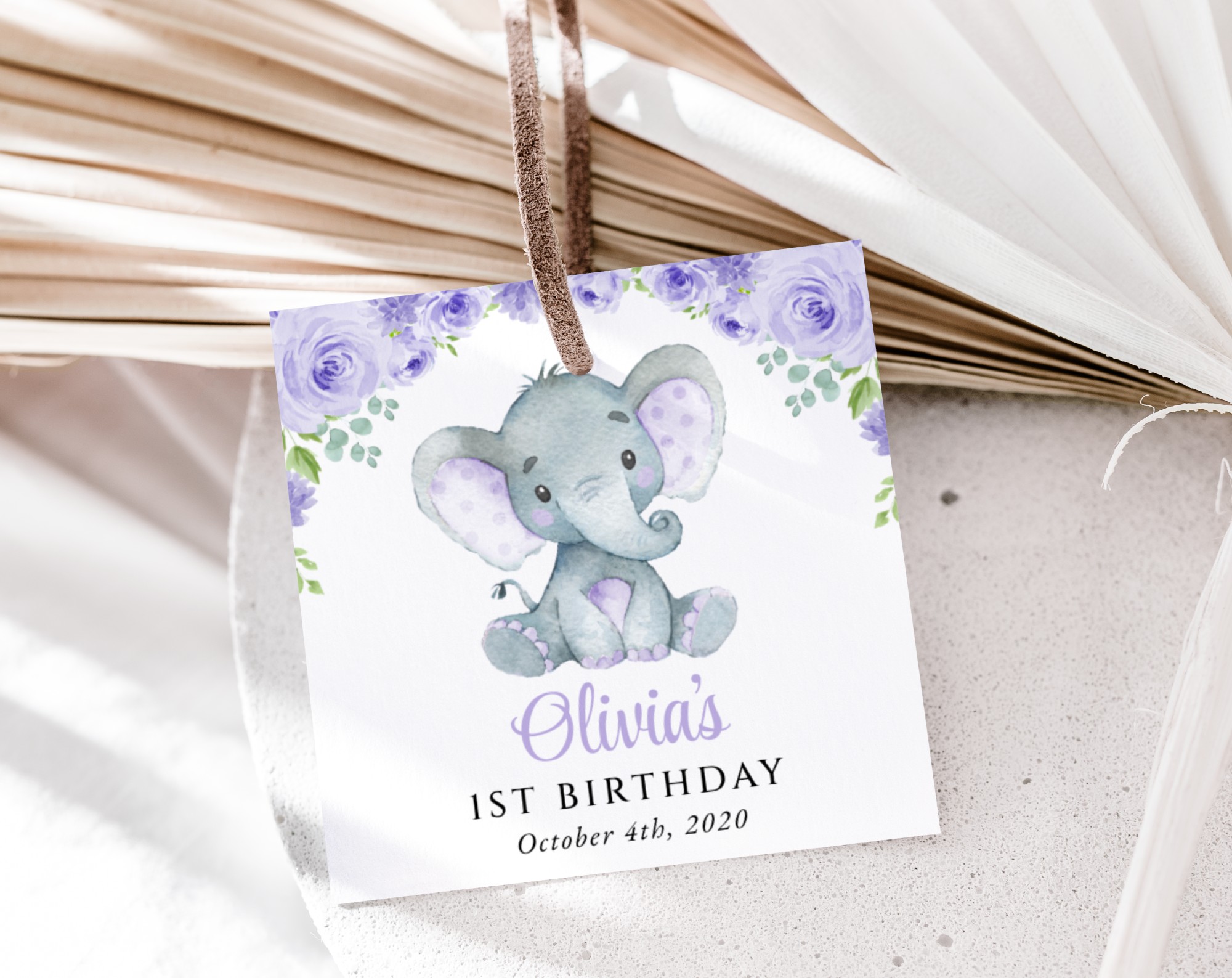Cute Elephant Favor Tags, Gift Tags, First Birthday, Girl Birthday, Printable File, Edit Yourself, SH100