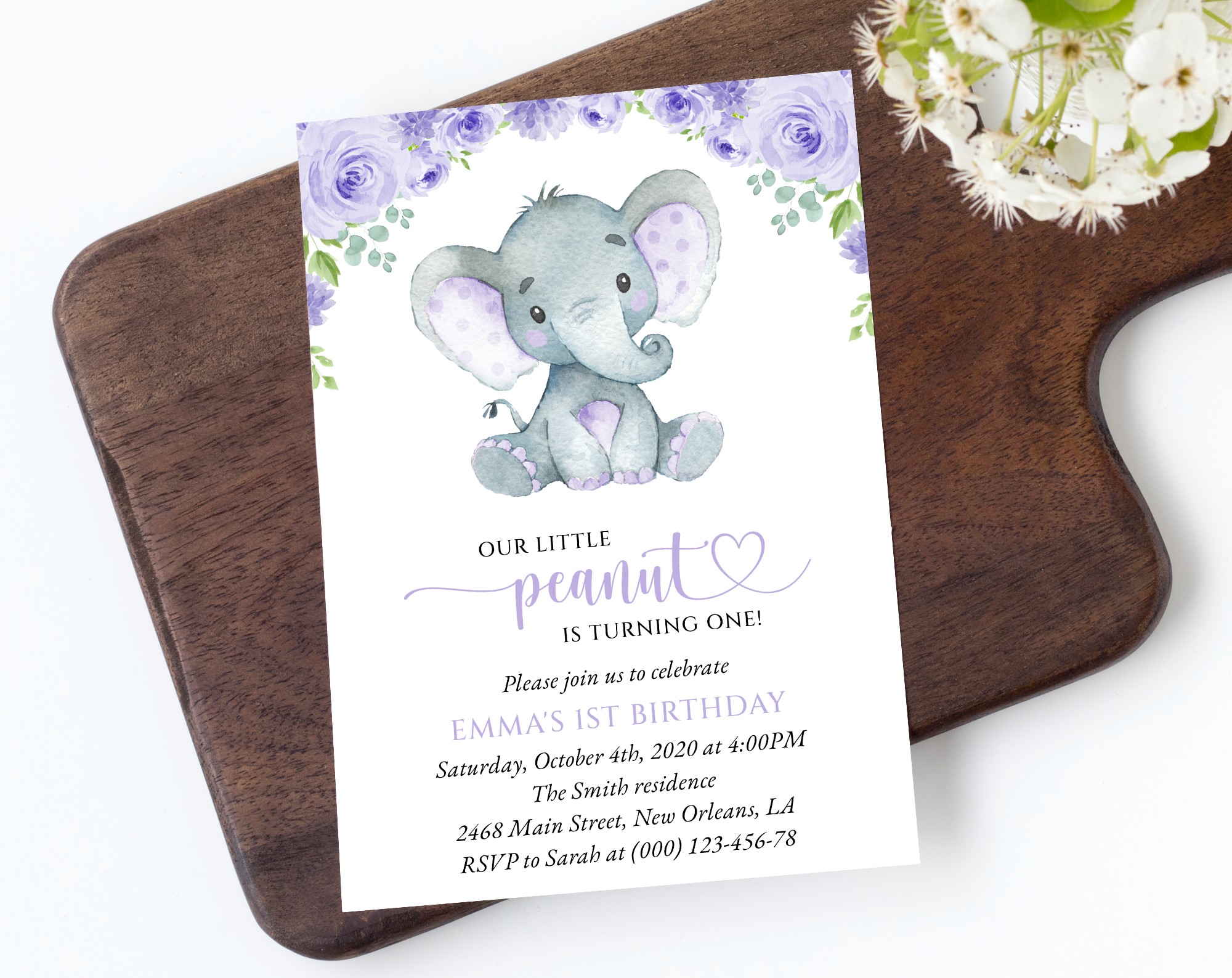 Cute Elephant First Birthday Invitation, Birthday Stationery, Girl Birthday, Printable File, Edit Yourself, SH100 Cute Elephant First Birthday Invitation, Birthday Stationery, Girl Birthday, Printable File, Edit Yourself, SH100