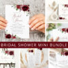 Burgundy Flowers Bridal Shower Mini Bundle, Printable File, Edit Yourself, SH13