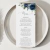 Navy Blue Flowers Wedding Menu, Wedding Stationery, Printable File, Edit Yourself, SH16