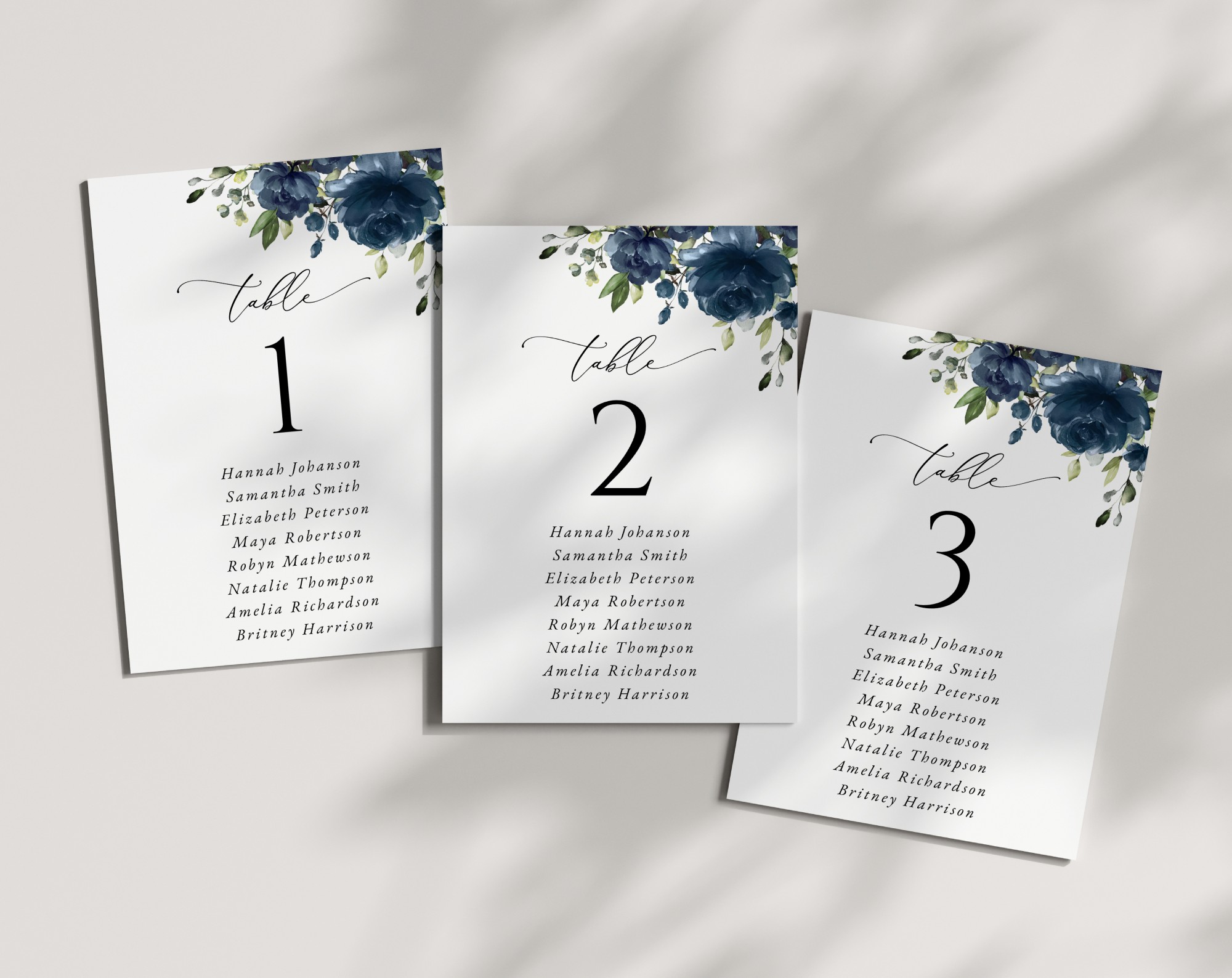 Navy Blue Flowers Seating Cards, Wedding Stationery, Printable File, Edit Yourself, SH16