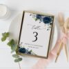 Navy Blue Flowers Table Number Sign, Wedding Sign, Printable File, Edit Yourself, SH16
