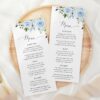 Dusty Blue Flowers Wedding Menu, Wedding Stationery, Printable File, Edit Yourself, SH24
