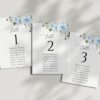 Dusty Blue Flowers Seating Cards, Wedding Stationery, Printable File, Edit Yourself, SH24