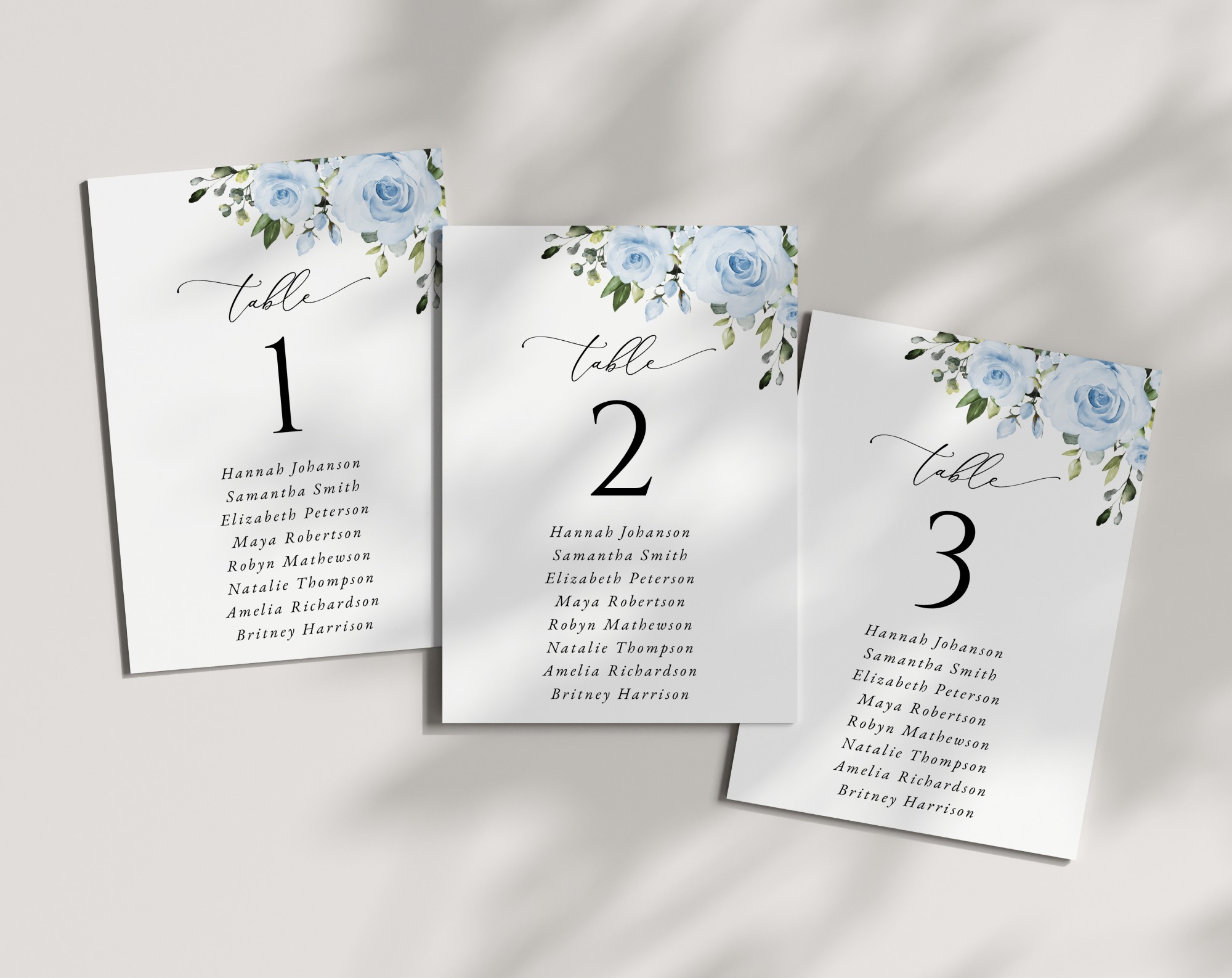 Dusty Blue Flowers Seating Cards, Wedding Stationery, Printable File, Edit Yourself, SH24