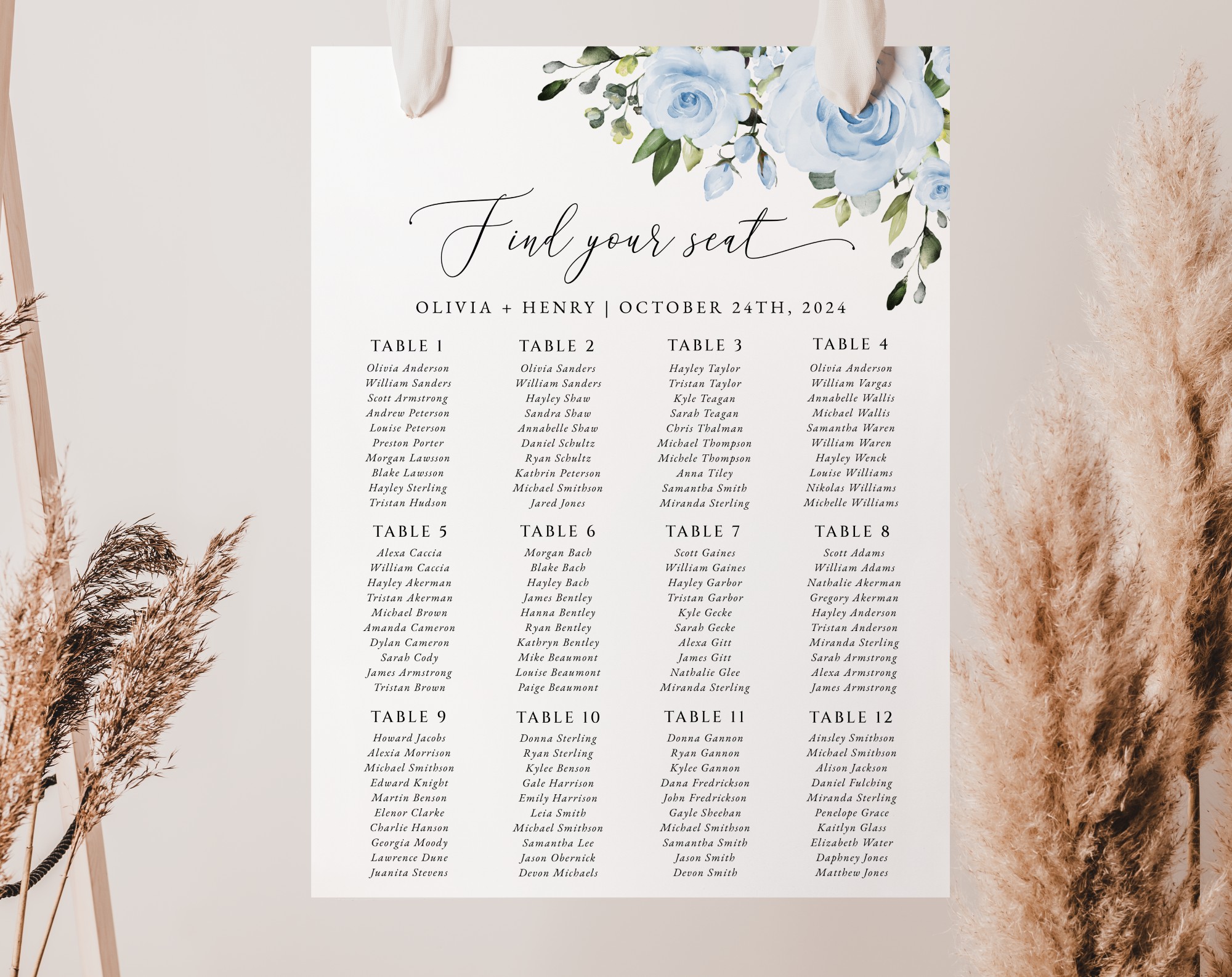 Dusty Blue Flowers Seating Chart, Wedding Sign, Printable File, Edit Yourself, SH24 Dusty Blue Flowers Seating Chart, Wedding Sign, Printable File, Edit Yourself, SH24