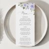 Purple Flowers Wedding Menu, Wedding Stationery, Printable File, Edit Yourself, SH29