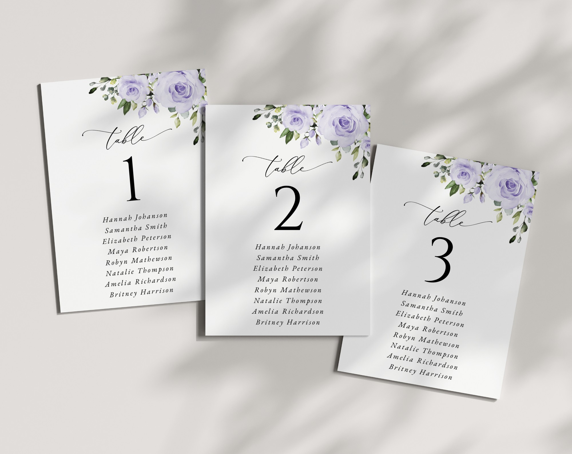 Purple Flowers Seating Cards, Wedding Stationery, Printable File, Edit Yourself, SH29