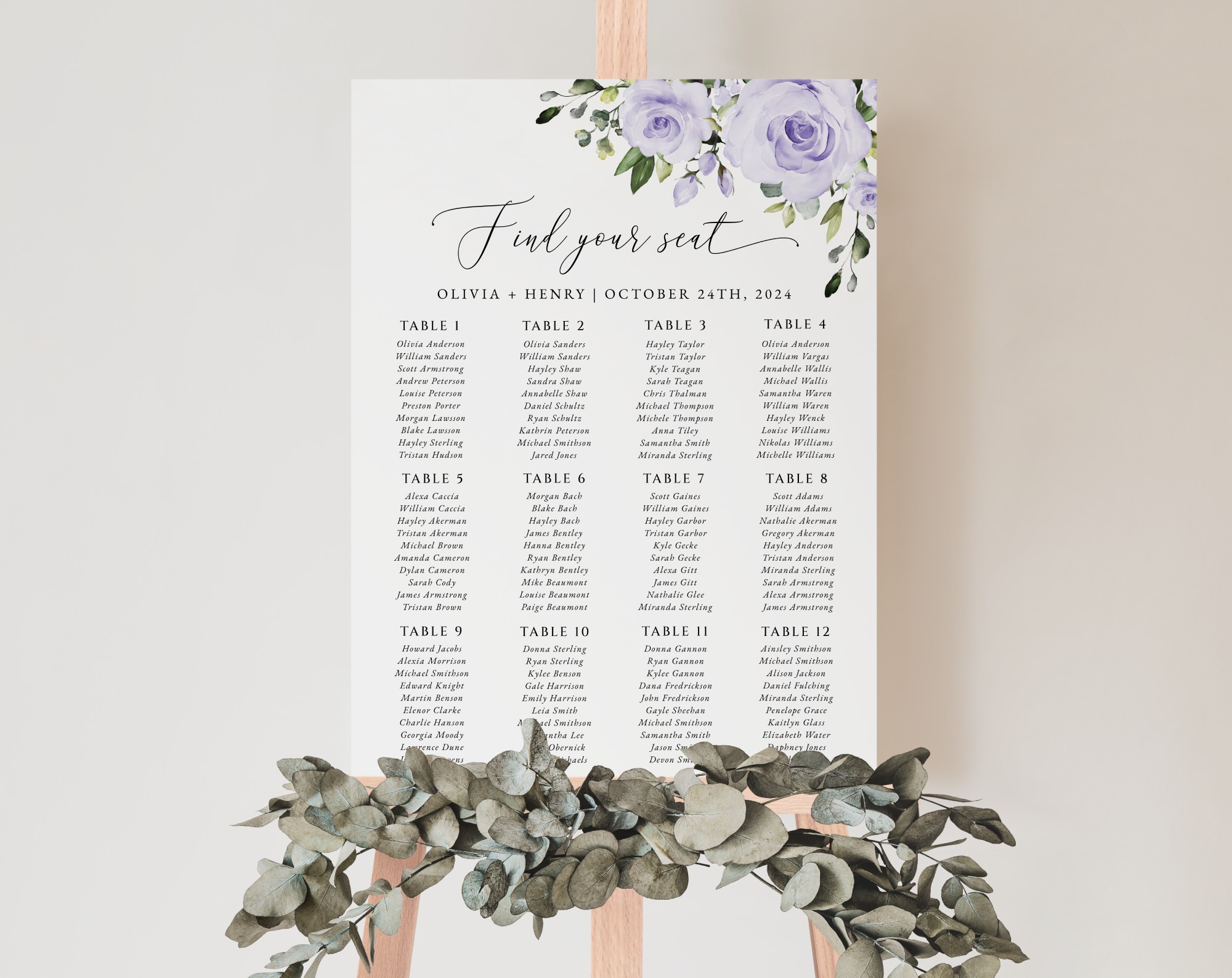 Purple Flowers Seating Chart, Wedding Sign, Printable File, Edit Yourself, SH29 Purple Flowers Seating Chart, Wedding Sign, Printable File, Edit Yourself, SH29