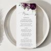 Plum Purple Flowers Wedding Menu, Wedding Stationery, Printable File, Edit Yourself, SH31